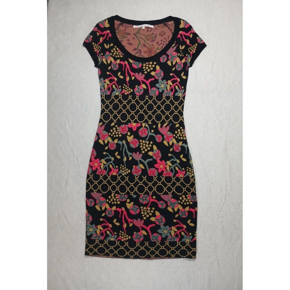 Rachel Roy Women's Large Floral Knit Dress Knee Length Short Sleeve
